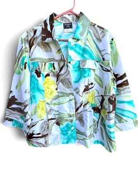Southern Lady Abstract Floral Button Front Shirt Jacket Multicolor Women's Large